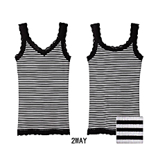 WOMEN 2 Way Rib Laced Stripe Tank Top