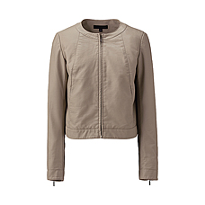 WOMEN Synthetic Leather Collarless Jacket