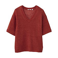 WOMEN Premium Linen V Neck Half Sleeve Cropped Sweater