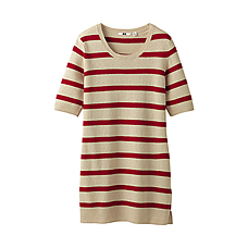 WOMEN Cotton Linen Stripe Half Sleeve Tunic