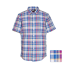 MEN Cotton Linen Madras Check Short Sleeve Shirt A