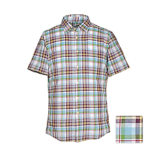 MEN Cotton Linen Madras Check Short Sleeve Shirt C