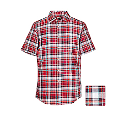 MEN Cotton Linen Madras Check Short Sleeve Shirt F