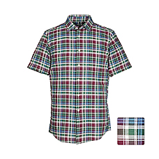MEN Cotton Linen Madras Check Short Sleeve Shirt H