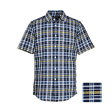 MEN Cotton Linen Madras Check Short Sleeve Shirt I