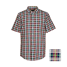 MEN Cotton Linen Madras Check Short Sleeve Shirt J
