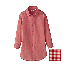 WOMEN Cotton Lawn Check 3/4 Sleeve Shirt C