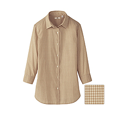 WOMEN Cotton Lawn Check 3/4 Sleeve Shirt C