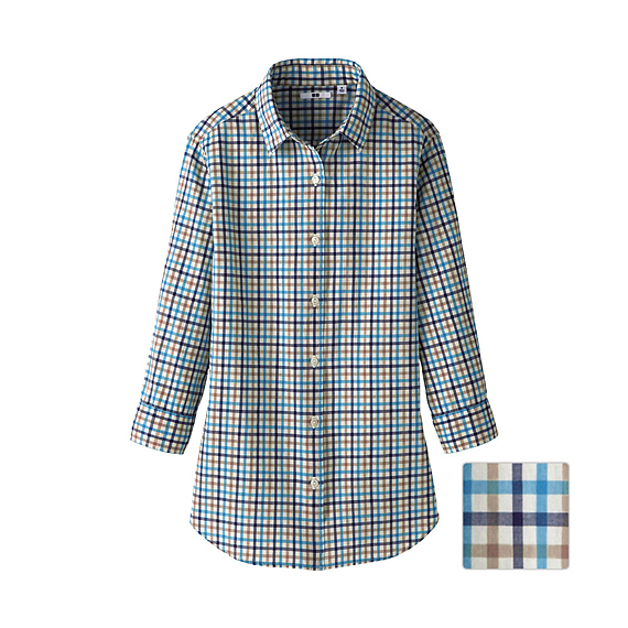 WOMEN Cotton Lawn Check 3/4 Sleeve Shirt D