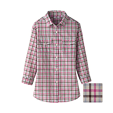 WOMEN Cotton Lawn Check 3/4 Sleeve Shirt E