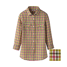WOMEN Cotton Lawn Check 3/4 Sleeve Shirt E