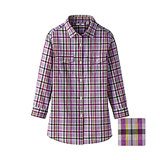 WOMEN Cotton Lawn Check 3/4 Sleeve Shirt F