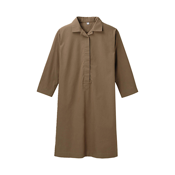 WOMEN Crisp Cotton 3/4 Sleeve Shirt Dress
