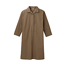 WOMEN Crisp Cotton 3/4 Sleeve Shirt Dress