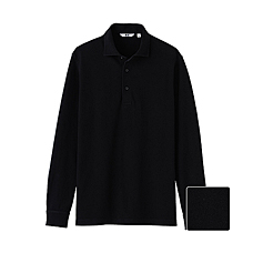 MEN Washed Pique Long Sleeve Polo Shirt