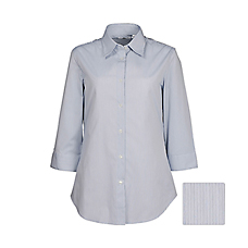 WOMEN Uvcut Stretch Broadcloth Stripe 3/4 Sleeve Shirt