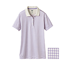 WOMEN Mesh Check Short Sleeve Polo Shirt(Dry)