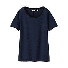 WOMEN UU Light Cotton Crew Neck Striped Short Sleeve T