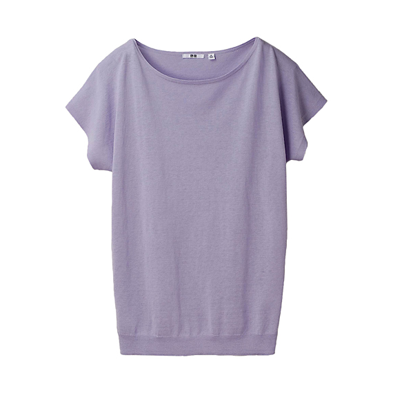 WOMEN Silk Cotton Round Neck Short Sleeve Sweater