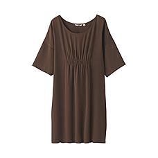 WOMEN Shirring Half Sleeve Sack Tunic