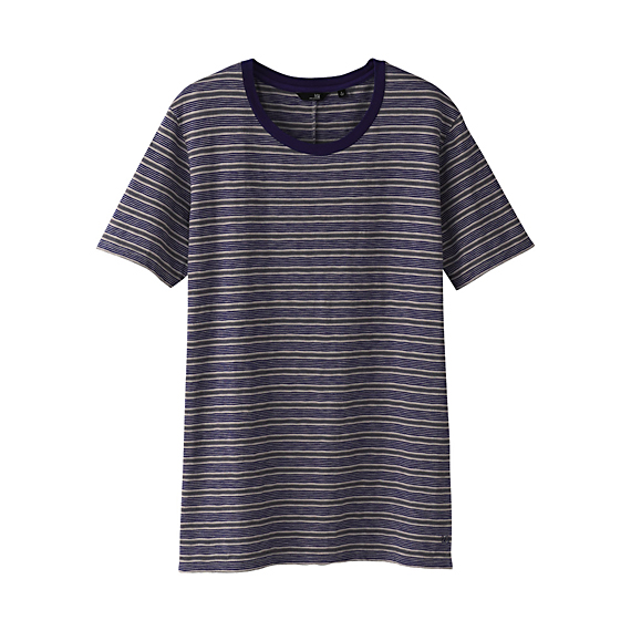 MEN UU Light Cotton Striped Crew Neck Short Sleeve T Shirt