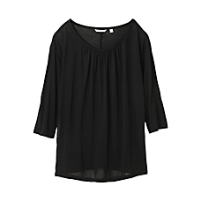 WOMEN Silk Gathered 3/4 Sleeve T