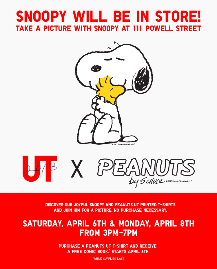 SNOOPY WILL BE IN STORE! TAKE A PICTURE WITH SNOOPY AT 111 POWELL STREET