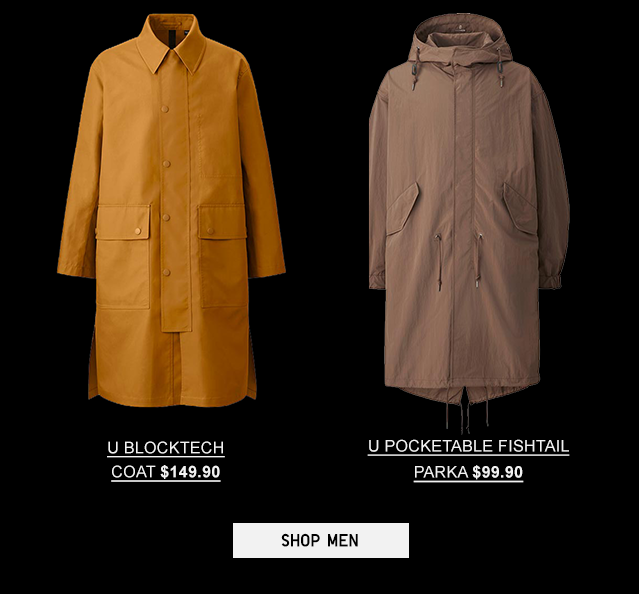 men blocktech hooded fishtail parka