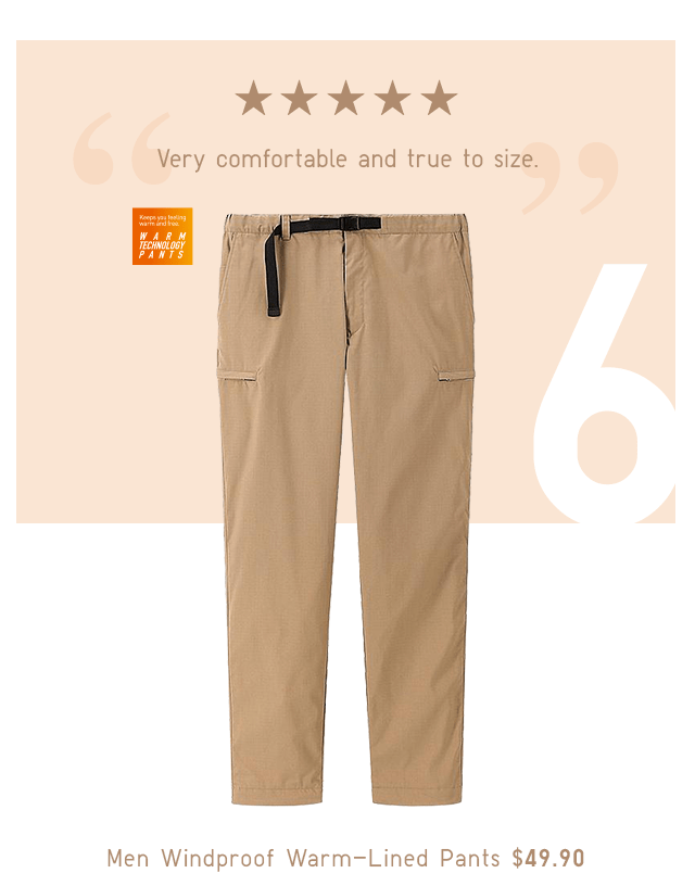 MEN WINDPROOF WARM-LINED PANTS $49.90