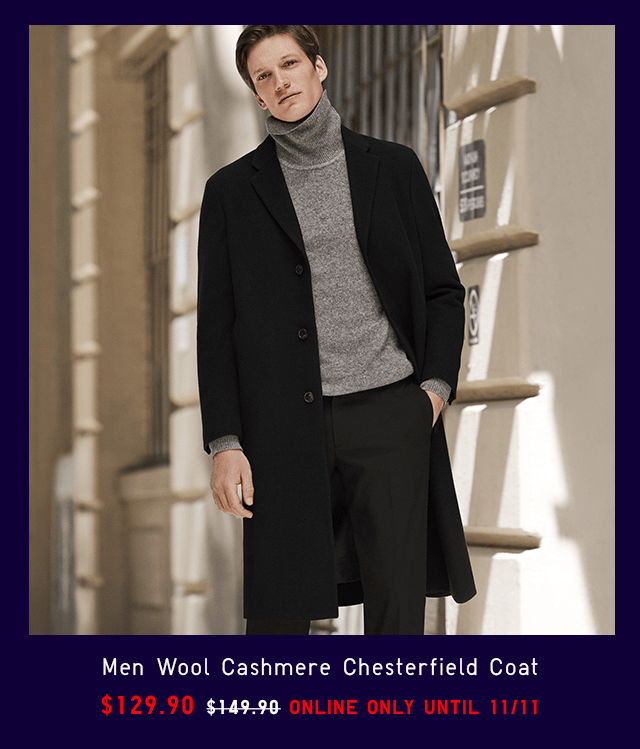 MEN WOOL CASHMERE CHESTERFIELD COAT $129.90
