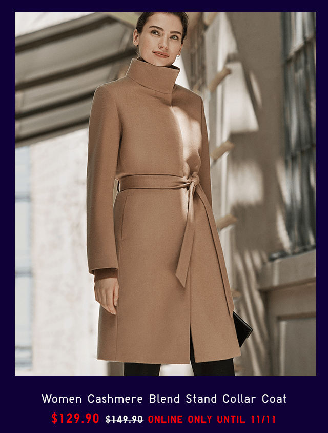 WOMEN CASHMERE BLEND STAND COLLAR COAT $129.90