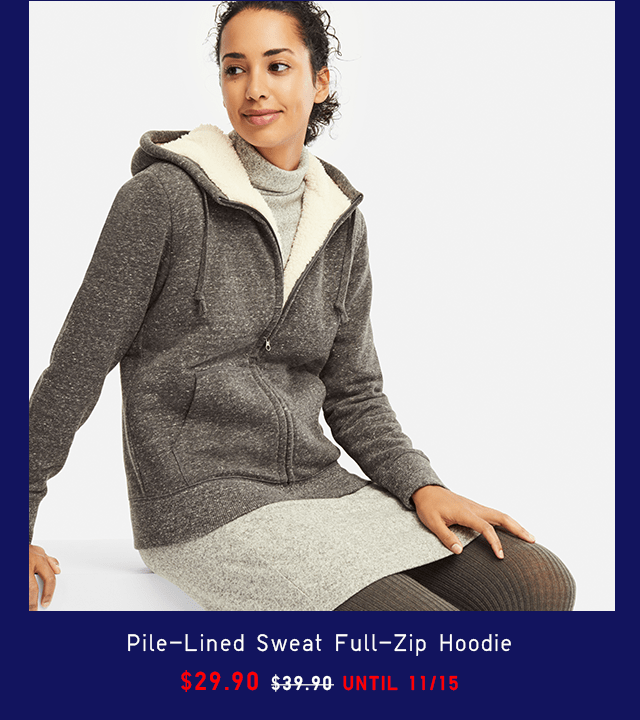 PILE-LINED SWEAT FULL-ZIP HOODIE $29.90
