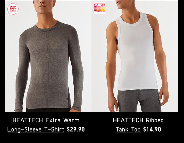 HEATTECH EXTRA WARM T-SHIRT $29.90, HEATTECH RIBBED TANK TOP $14.90