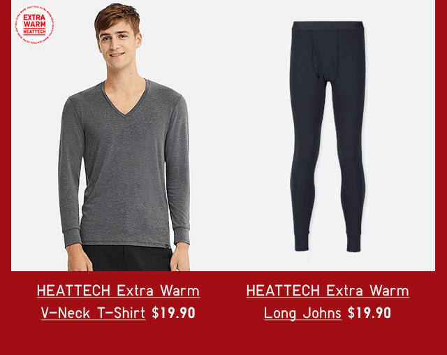 HEATTECH EXTYRA WARM V-NECK T-SHIRT $19.90, HEATTECH EXTRA WARM LONG JOHNS $19.90
