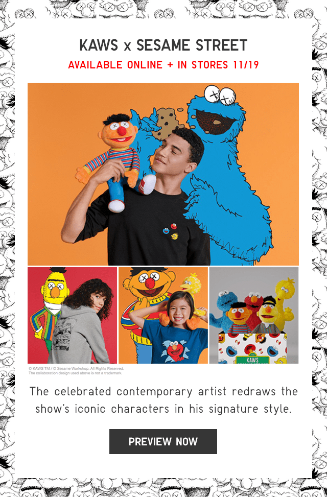 KAWS X SESAME STREET AVAILABLE ONLINE + IN STORE 11/19 - PREVIEW NOW