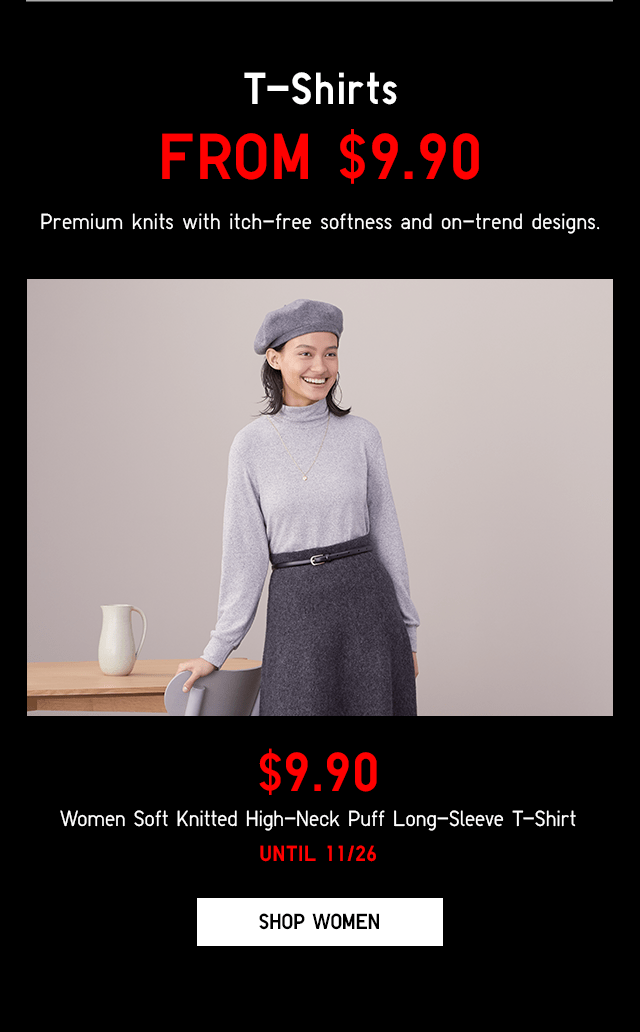 PDP3 - WOMEN SOFT KNITTED HIGH-NECK PUFF LONG-SLEEVE T-SHIRT