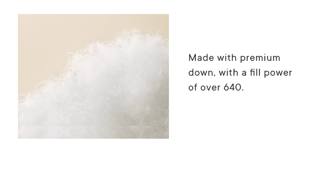SUB1 - MADE WITH PREMIUM DOWN, WITH A FILL POWER OF OVER 640.