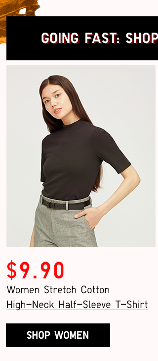 PDP5 - WOMEN STRETCH COTTON HIGH-NECK HALF-SLEEVE T-SHIRT