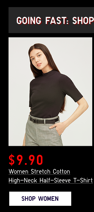 PDP9 - WOMEN STRETCH COTTON HIGH-NECK HALF-SLEEVE T-SHIRT
