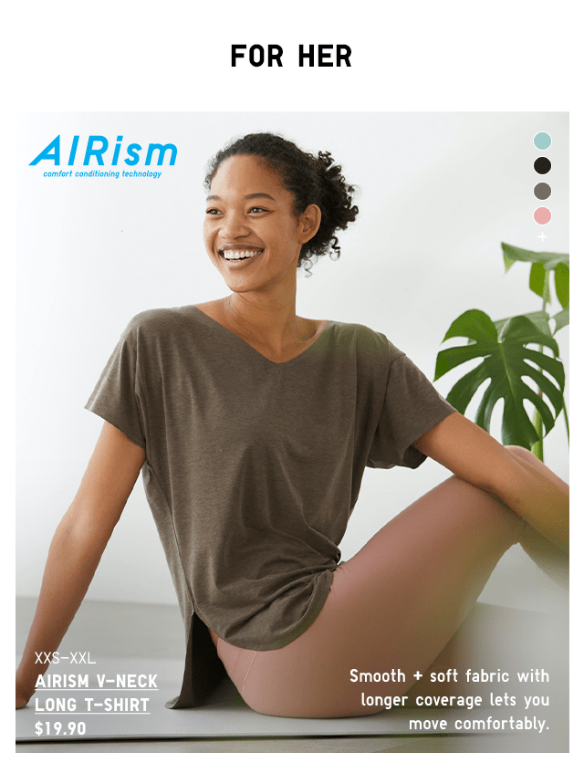 PDP1 - WOMEN AIRISM V-NECK LONG T-SHIRT