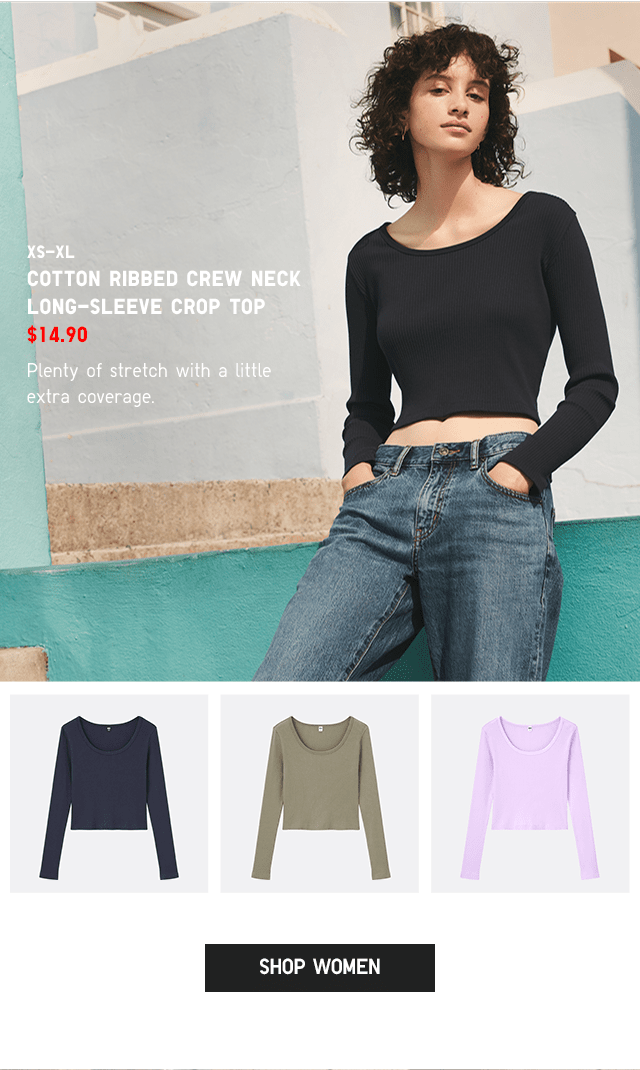 PDP1 - WOMEN COTTON RIBBED CREW NECK LONG-SLEEVE CROP TOP