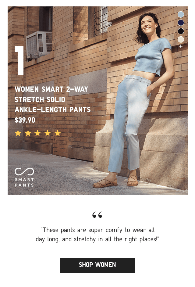 PDP1 - WOMEN SMART 2-WAY STRETCH SOLID ANKLE-LENGTH PANTS