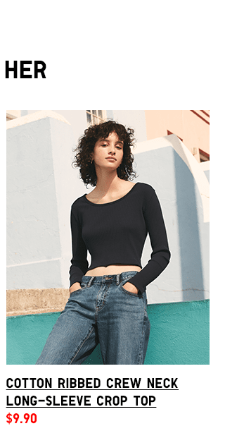 PDP2 - WOMEN COTTON RIBBED CREW NECK LONG-SLEEVE CROP TOP