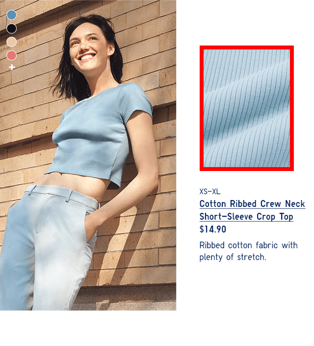 PDP5 - WOMEN COTTON RIBBED CREW NECK SHORT-SLEEVE CROP TOP