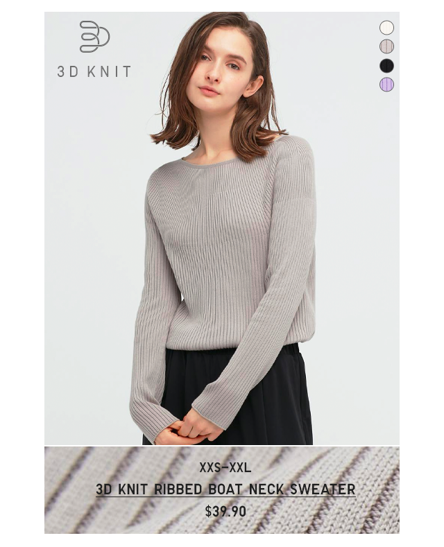 PDP3 - WOMEN 3D KNIT RIBBED BOAT NECK SWEATER