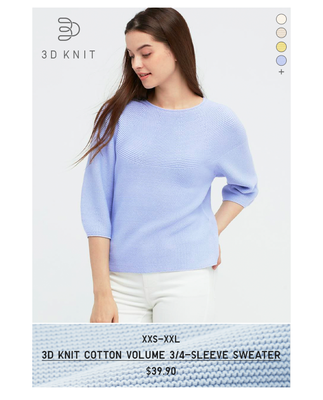 PDP4 - WOMEN 3D KNIT COTTON VOLUME 3/4-SLEEVE SWEATER