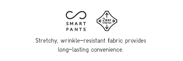 HEADER 1 - SMART PANTS - STRETCHY WRINKLE-RESISTANT FABRIC PROVIDES LONG-LASTING CONVVENIENECE.
