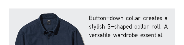 BANNER 4 - BUTTON DOWN COLLAR CREATES A STYLISH S SHAPED COLLAR ROLL.