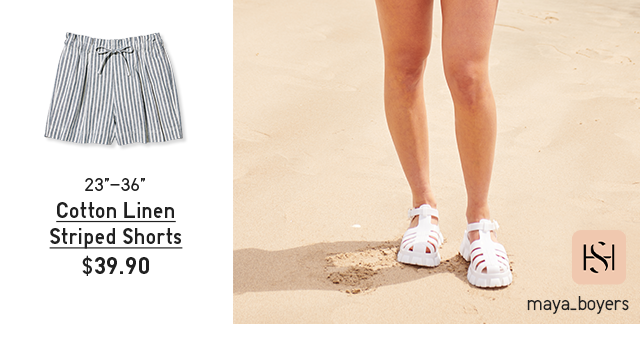 PDP13 - WOMEN COTTON LINEN STRIPED SHORTS