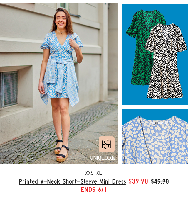 PDP3 - WOMEN PRINTED V-NECK SHORT-SLEEVE MINI DRESS